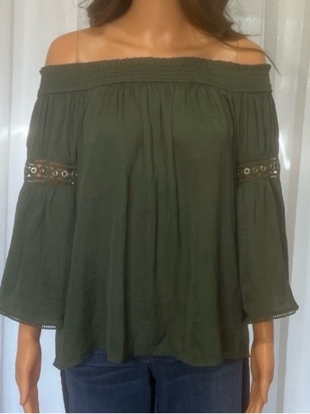 Jennifer Lopez Olive Green Eyelet Blouse